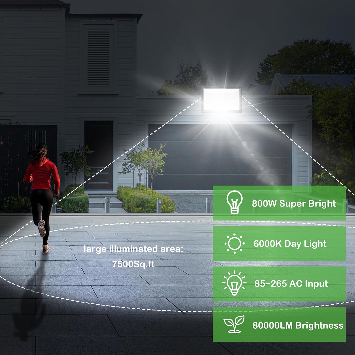 800W LED Flood Light Outdoor, 6000K 80000LM Daylight White Security Lights Outside Lamp, IP66 Waterproof Exterior Floodlights Lighting for Garden Yard Stadium Arena