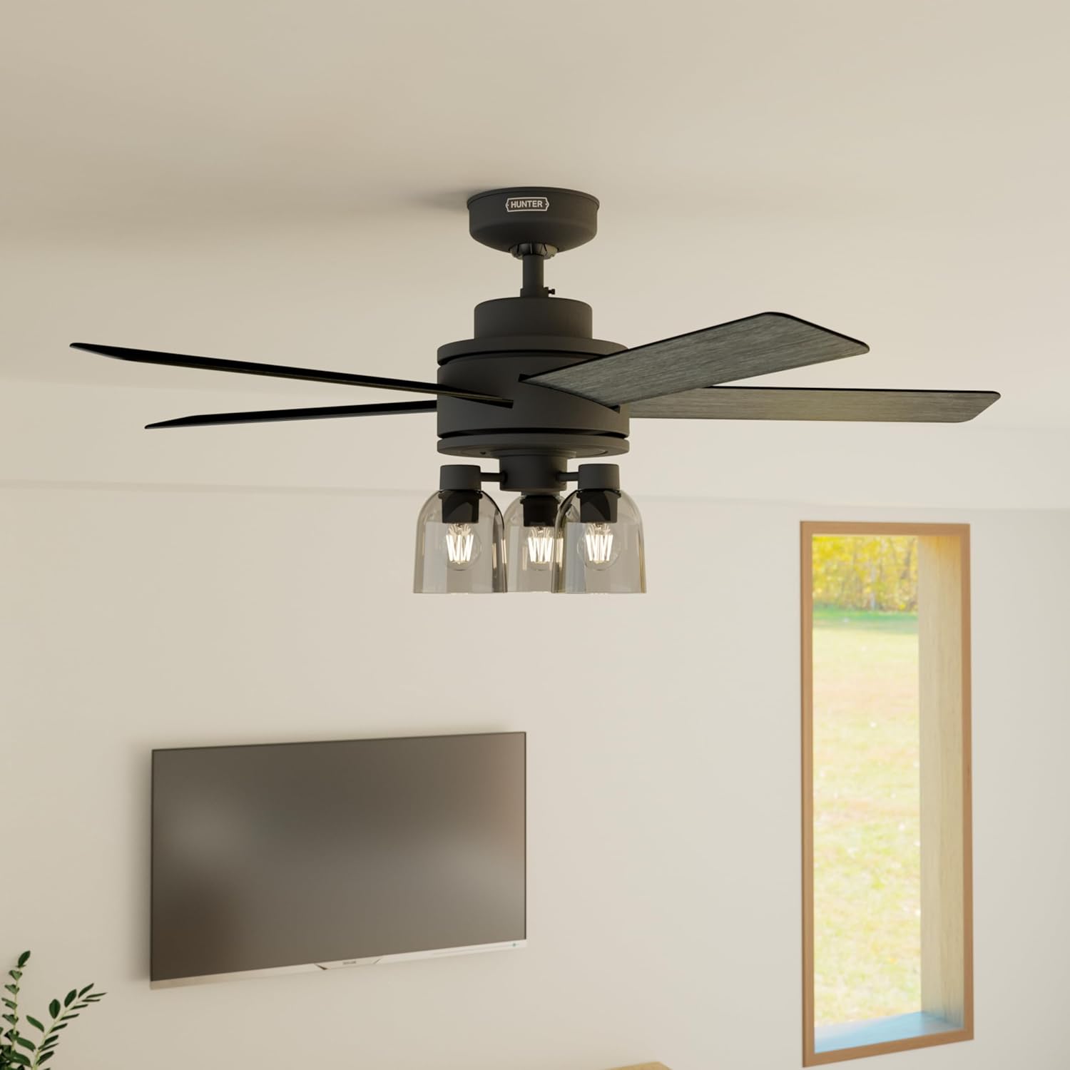 Hunter - Lochemeade 52-inch Indoor Matte Black Ceiling Fan with Dimmable LED Light Kit, Remote, 3-speed WhisperWind Motor, 52650