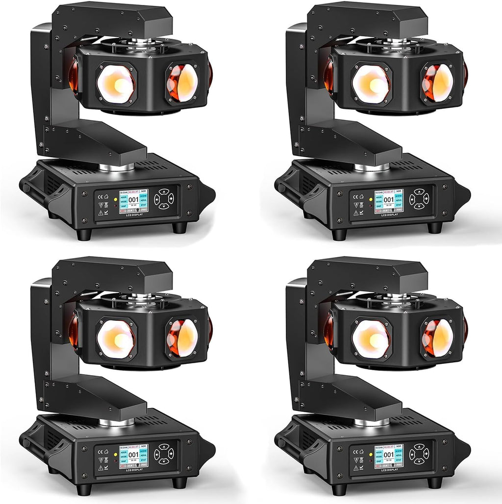 Moving Head DJ Lights, 6 x 40W RGBW Stage Lighting with 3-Axis Linkage, Z-Axis Infinite Rotation DMX & Sound Activated, DJ Lights Beam Spotlight, Perfect for DJ, Party, Wedding, Bar (4 Pack)