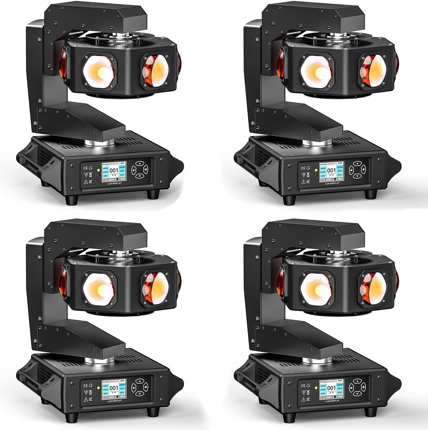 Moving Head DJ Lights, 6 x 40W RGBW Stage Lighting with 3-Axis Linkage, Z-Axis Infinite Rotation DMX & Sound Activated, DJ Lights Beam Spotlight, Perfect for DJ, Party, Wedding, Bar (4 Pack)