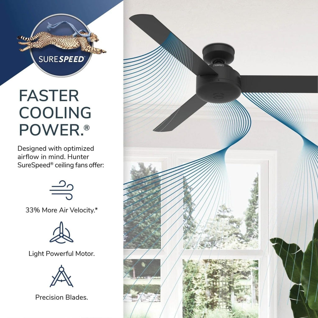 Hunter Fan 52 in Contemporary Matte Black Finish Indoor Ceiling Fan with 3 Blades (Renewed)