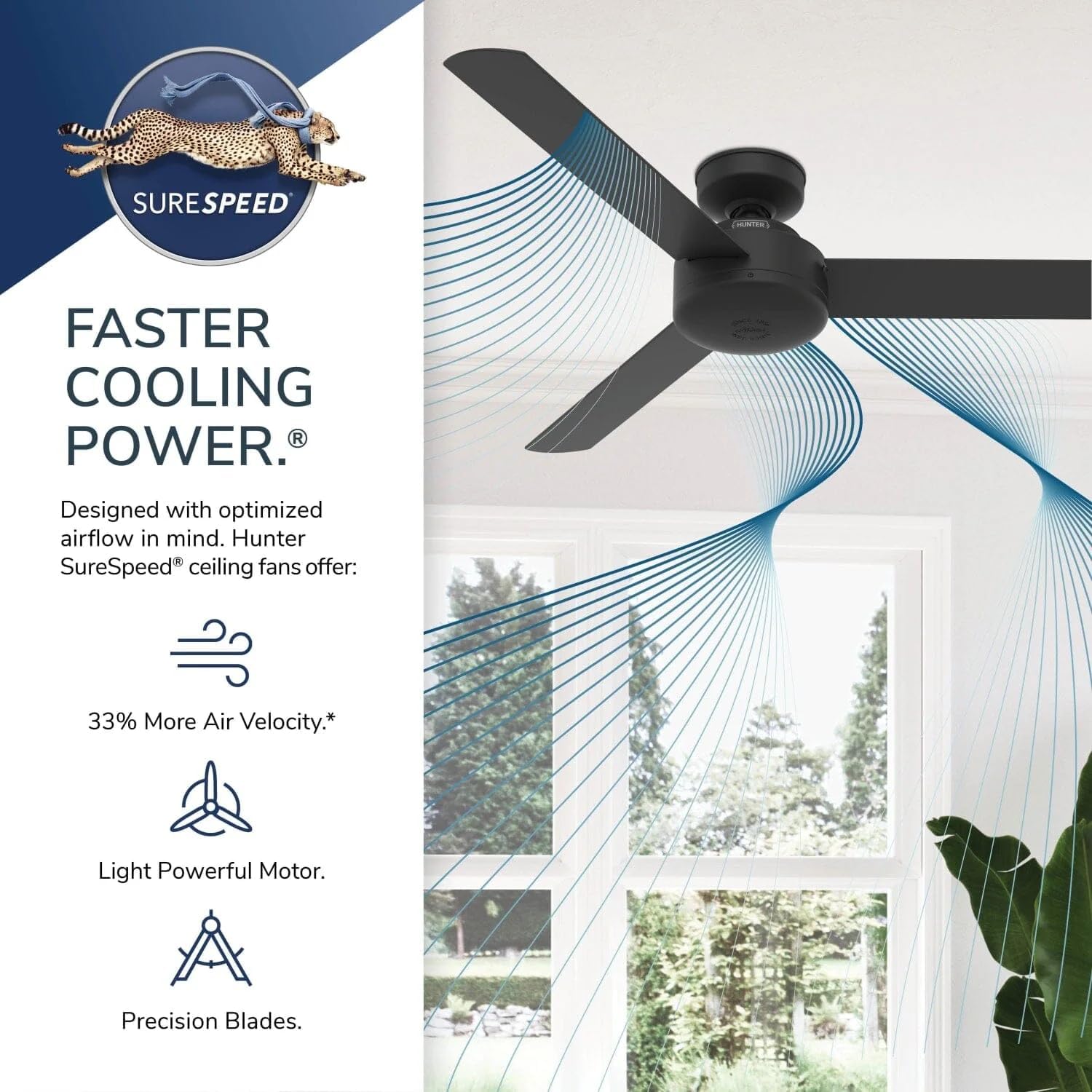 Hunter Fan 52 in Contemporary Matte Black Finish Indoor Ceiling Fan with 3 Blades (Renewed)
