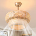 Fandelier Ceiling Fan with Light - 18.9' Boho Rattan Caged Ceiling Fan, Remote Controlled Wicker Chandelier Fan Light Fixture for Bedroom, Kitchen, Living Room, Nursery, E26 Base