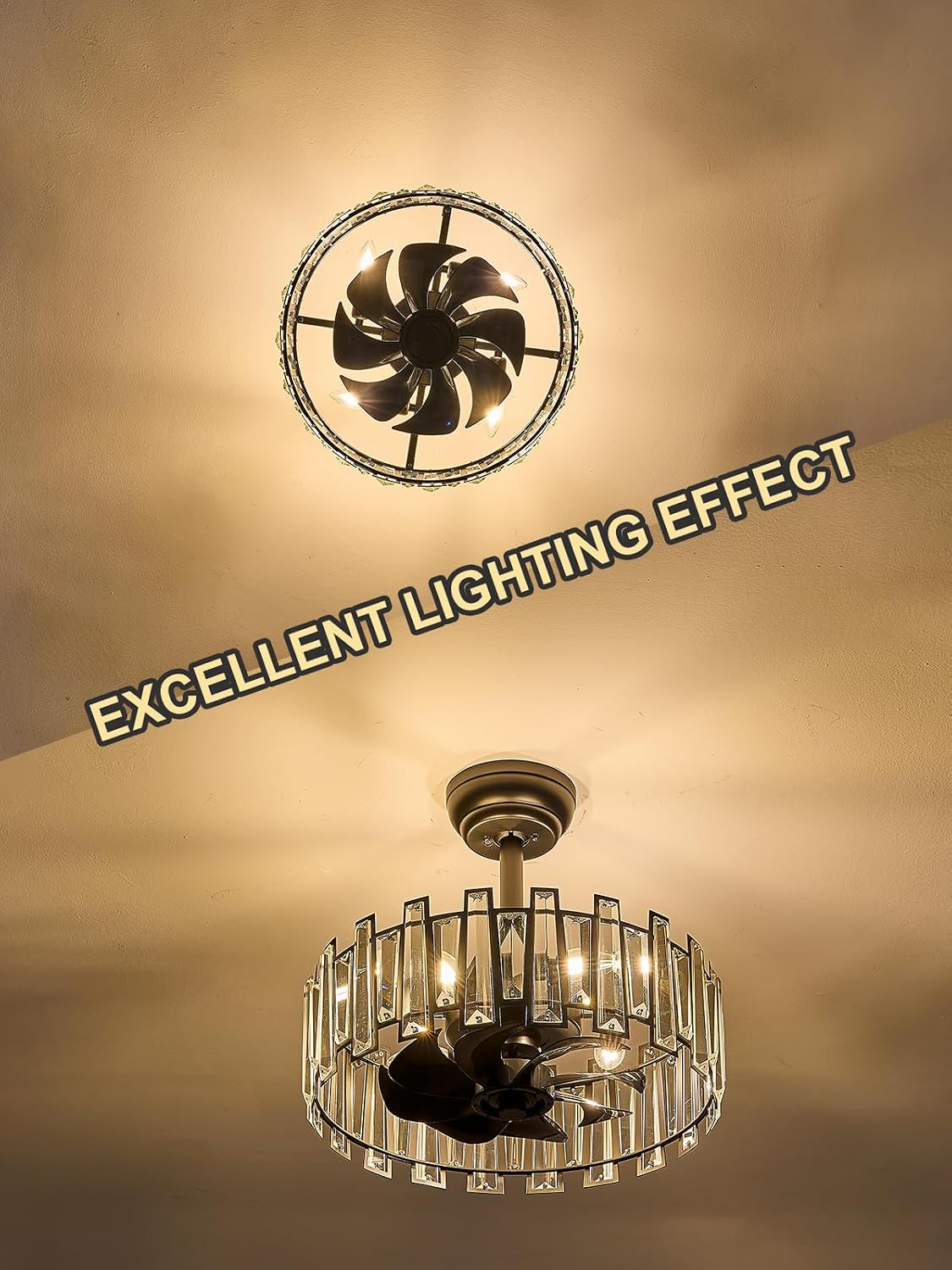 Crystal Caged Ceiling Fan Light with Remote Control Modern Black Crystal Ceiling Light with Fan Reversible 18in Fandelier for Bedroom Kitchen Dining Room Living Room