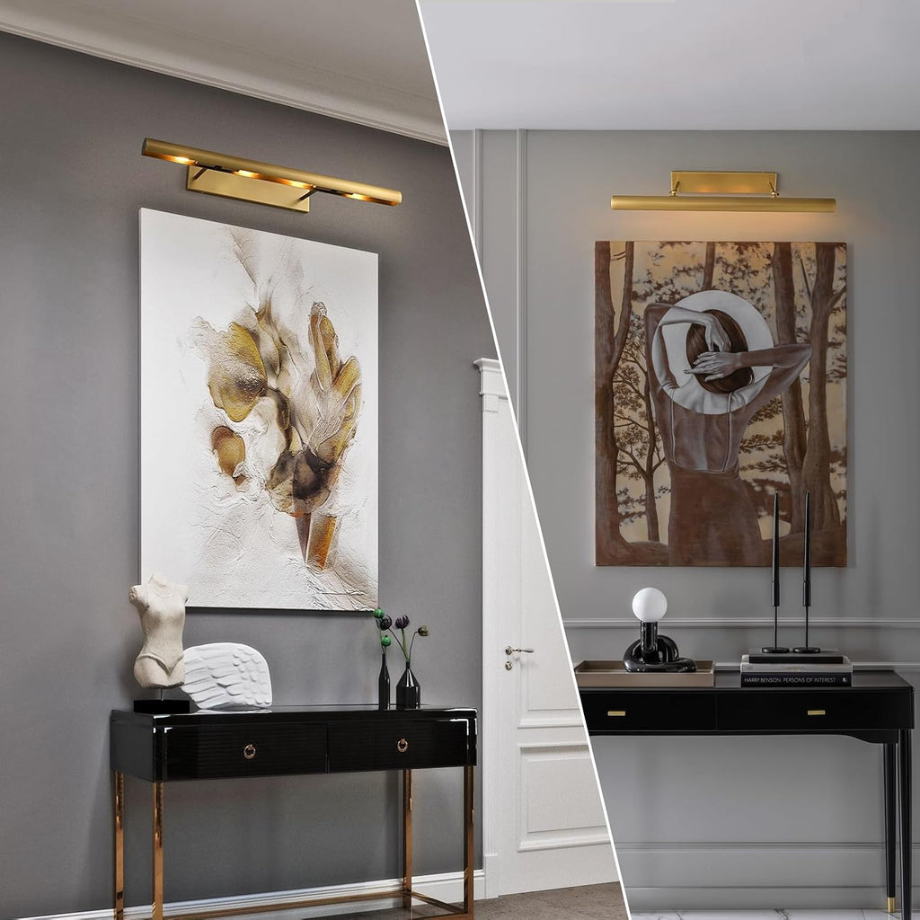 Hardwired Rotatable Brass Picture Light – Gold Wall Art Light for Paintings, Portraits & Photo Frames, Wall-Mounted LED Lighting for Artwork Display (Brushed Brass, 24 in-Picture-Light)