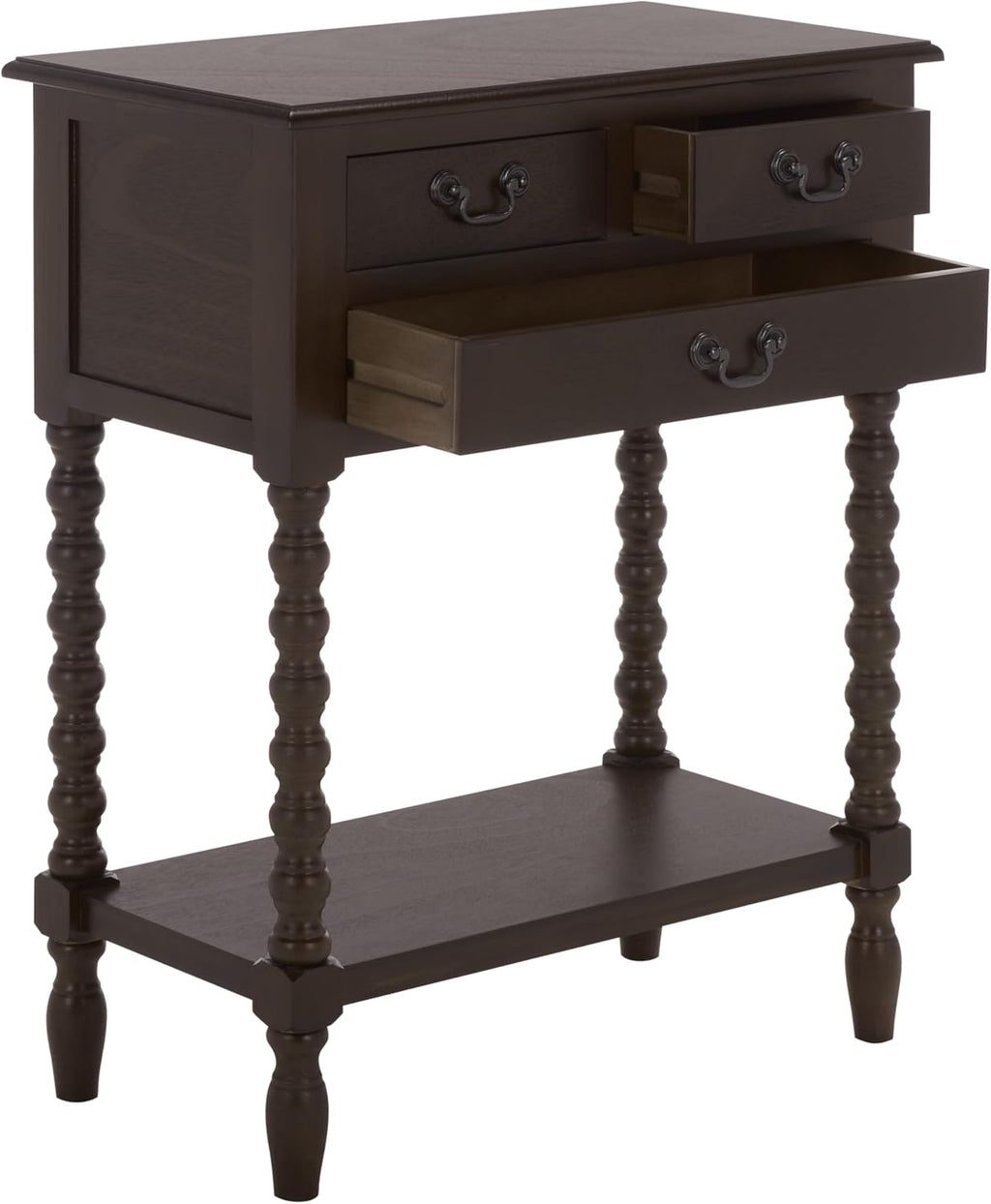 SAFAVIEH Furniture - Athena 3-Drawer Console Table - Dark Chocolate - Solid Wood - Farmhouse Classic Design - Ideal for Entryway, Living Room, Hallway, 23.5' W x 13' D x 29.5' H (CNS5703D)