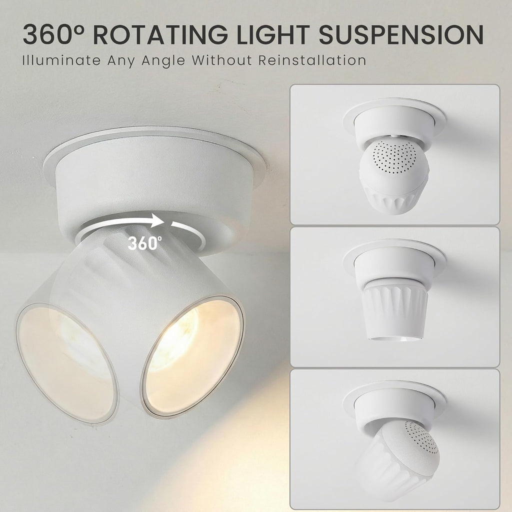 4 Packs LED Dimmable Adjustable Ceiling Spotlight 12W 3000K Aluminum Wired Spotlight Fixtures CRI 97 Surface Mounted Indoor Spot Light for Living Room Hallway Picture Corridor, White