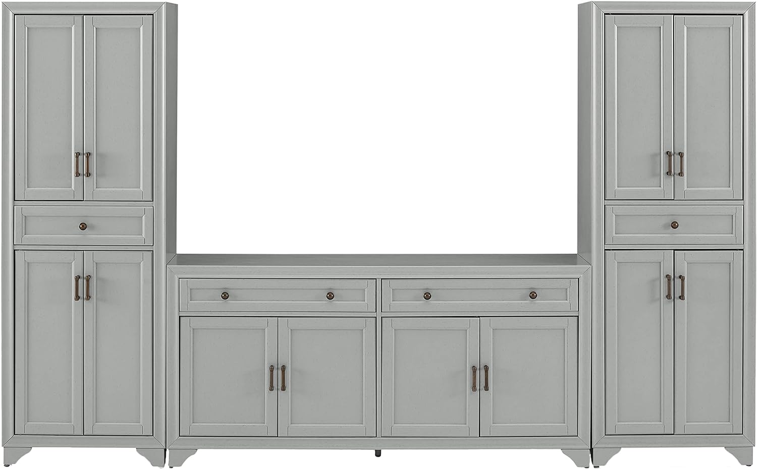 Crosley Furniture Tara 3-Piece Modern Farmhouse Sideboard Buffet Cabinet and Kitchen Storage Pantry Set, Distressed Gray