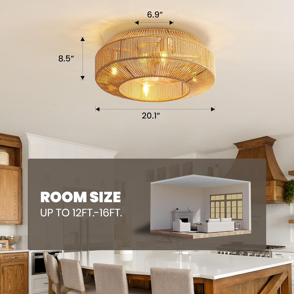 20' Boho Caged Ceiling Fan with Light Flush Mount Boho Caged Ceiling Fan Fandelier with Remote Control 6 Speeds Fandelier for Bedroom, Living Room, Kitchen