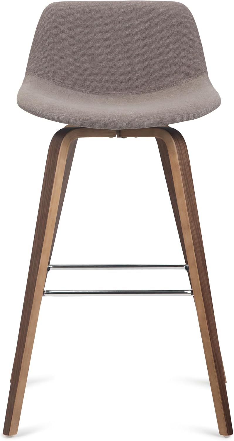 SIMPLIHOME Randolph Counter Stools (Set of 2) - 28 Inch Seat Height Upholstered Bentwood Kitchen Seats in Mocha Woven Fabric, Mid Century Modern Seating with Curved Backrest and Chrome Footrest