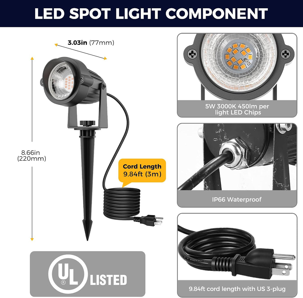 L LOHAS LED 5W Dusk to Dawn Outdoor Lighting, Auto On/Off 3000K Landscape Outdoor Spotlight, IP66 Waterproof Plug in Spot Lights for Yard, Garden, House, Pathway, Plant, UL Listed (10 Pack)