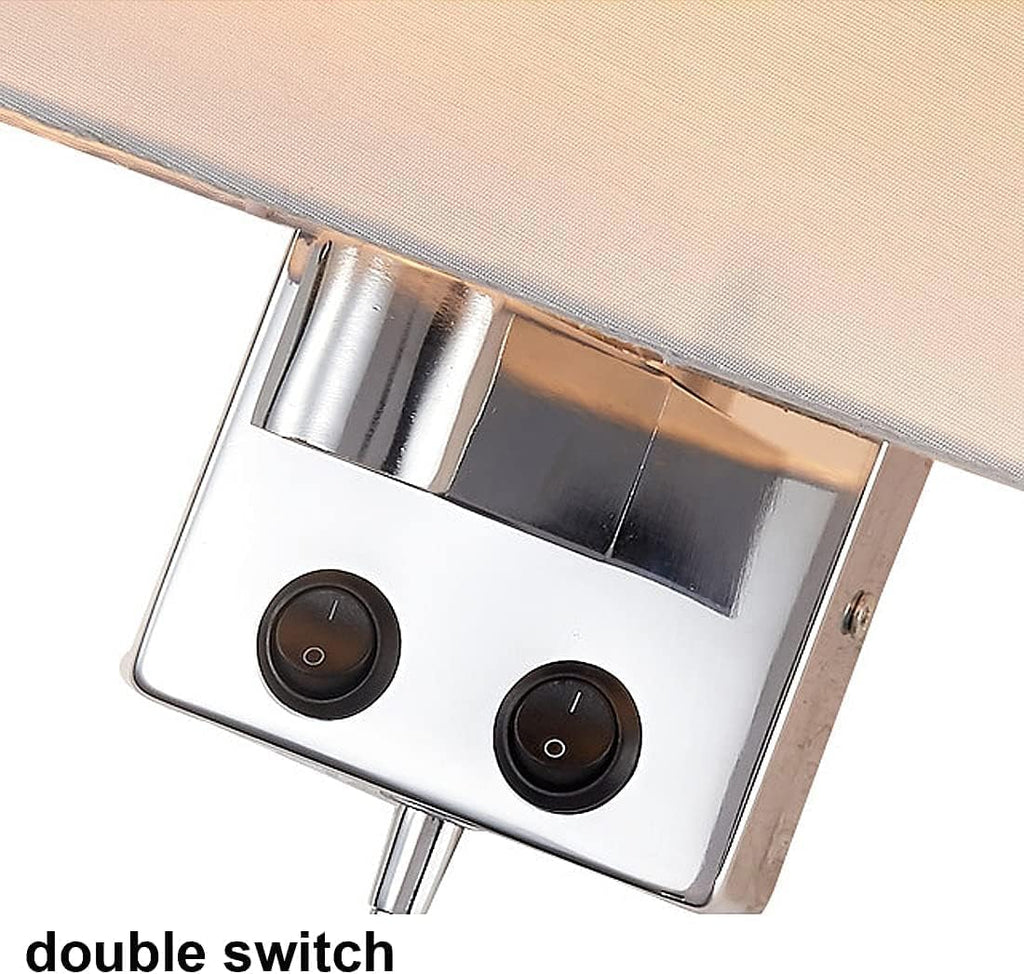 Wall Lamps with LED Reading Light, Bedside Sconce with Switch, Lamp Fabric Lampshade with 2 Points, Adjustable Indoor Spotlights, Brown
