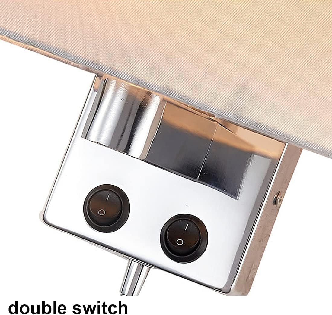 Wall Lamps with LED Reading Light, Bedside Sconce with Switch, Lamp Fabric Lampshade with 2 Points, Adjustable Indoor Spotlights, Brown