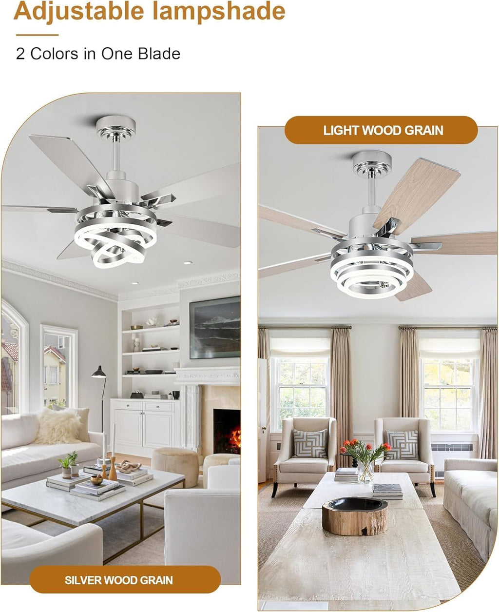 52' Modern Ceilling Fan with Light Chandelier Fan Dimmable Led Fandelier Ceiling Fan with Light for Bedroom, Living Room