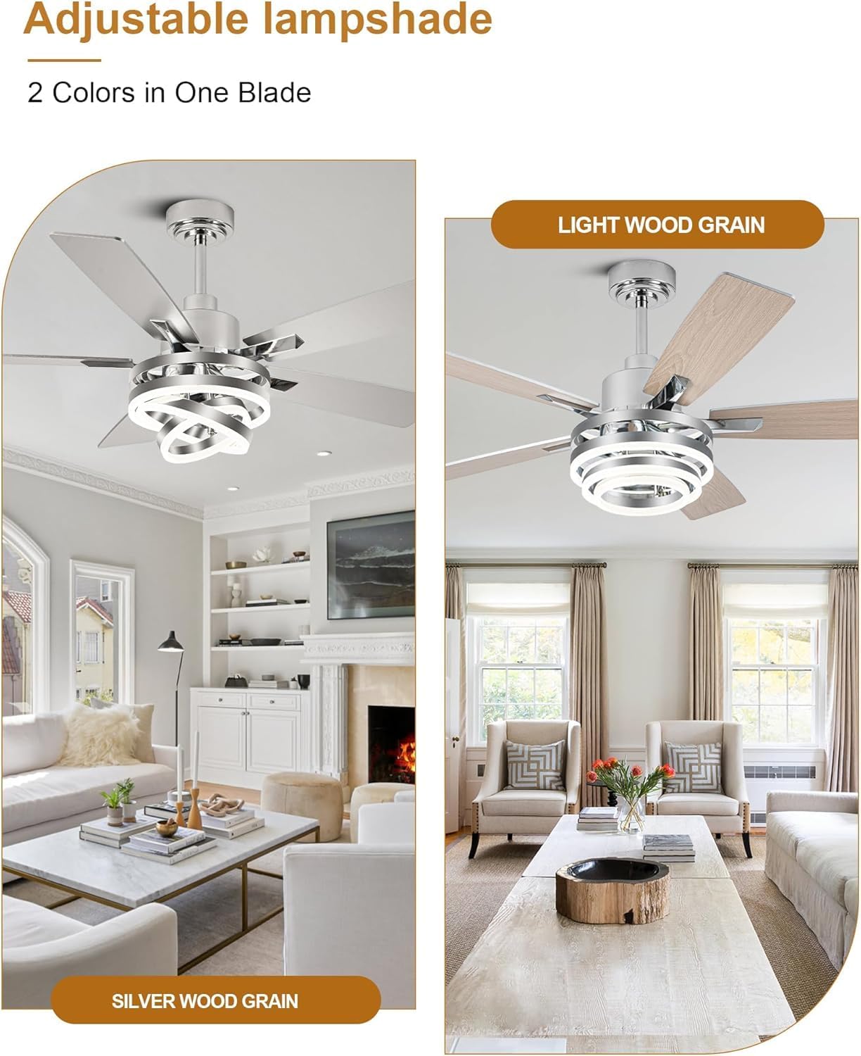 52' Modern Ceilling Fan with Light Chandelier Fan Dimmable Led Fandelier Ceiling Fan with Light for Bedroom, Living Room