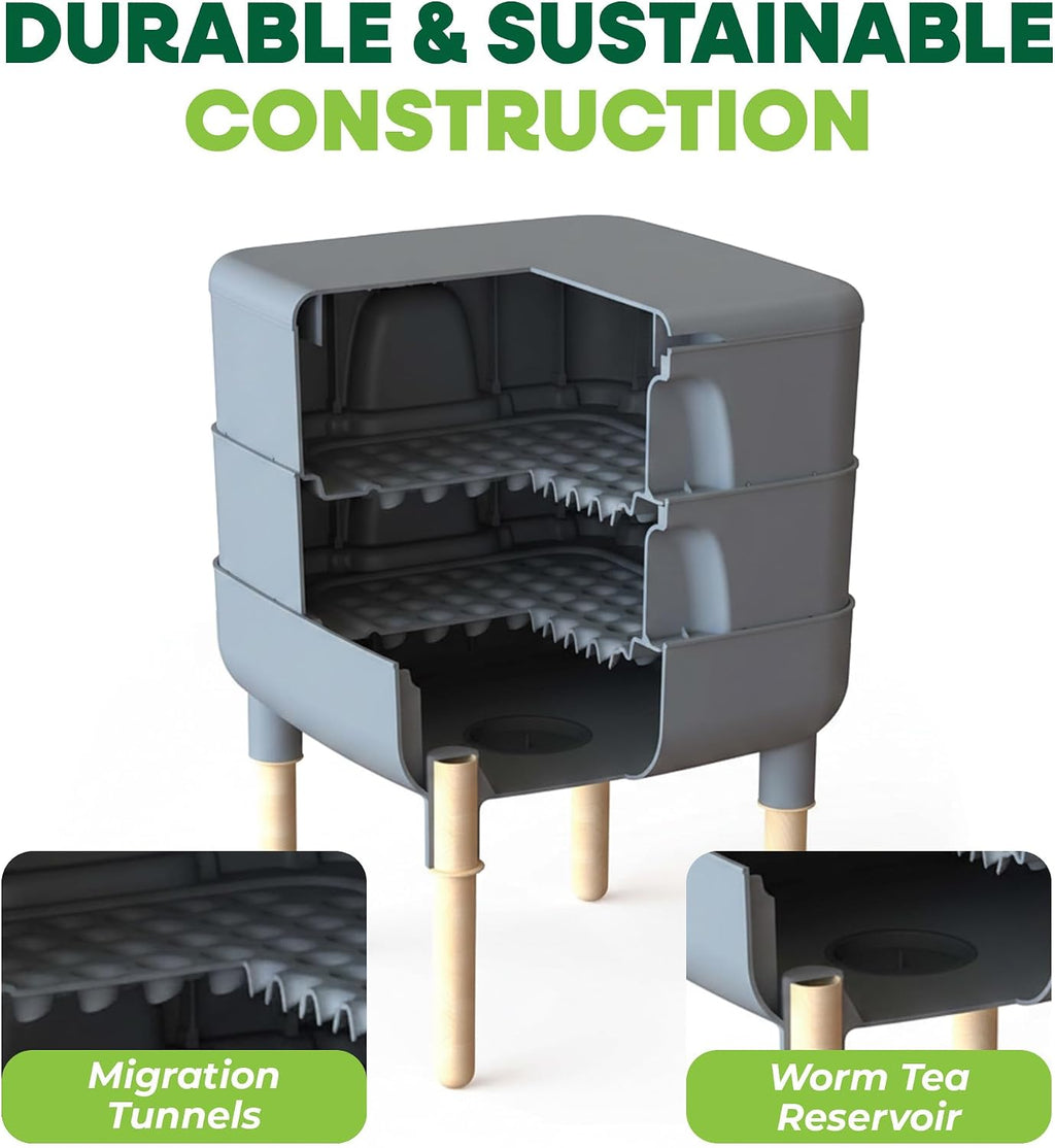 FCMP Outdoor - The Essential Living Composter, 4-Tray Worm Vermicomposter Bin, Grey