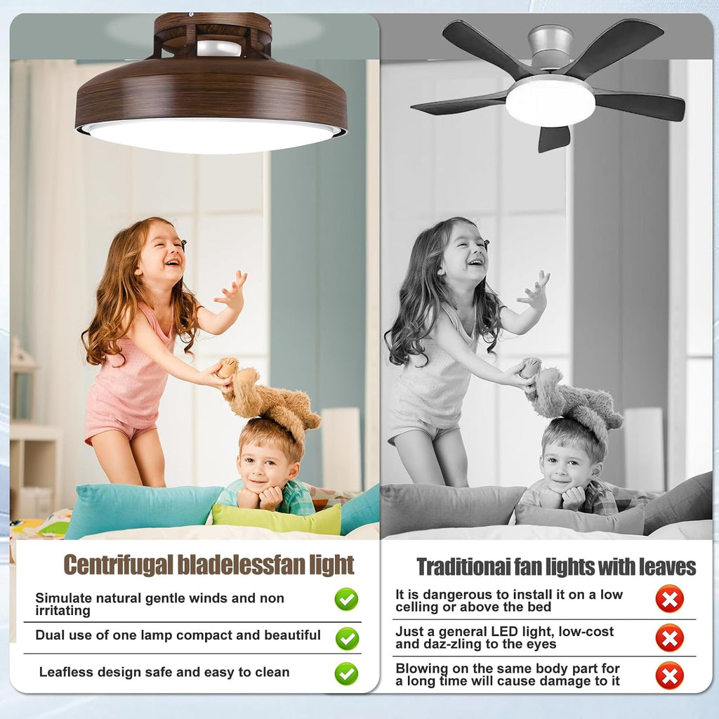 20' Bladeless Ceiling Fan with Light and Remote, LED Low Profile Flush Mount Ceiling Fan with 6 Speed Dimmable, 3000-6000K, Enclosed Modern Ceiling Fans for Bedroom Living Room