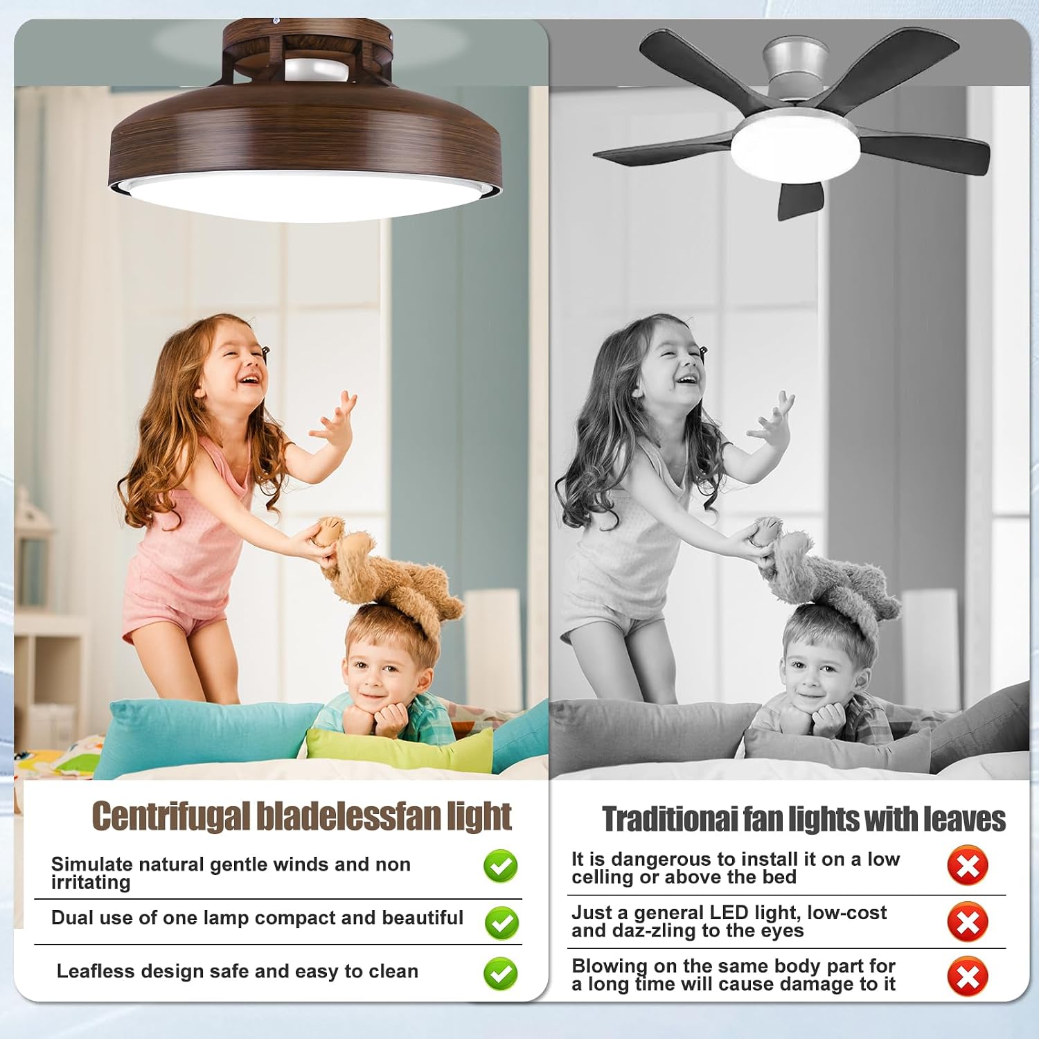 20' Bladeless Ceiling Fan with Light and Remote, LED Low Profile Flush Mount Ceiling Fan with 6 Speed Dimmable, 3000-6000K, Enclosed Modern Ceiling Fans for Bedroom Living Room