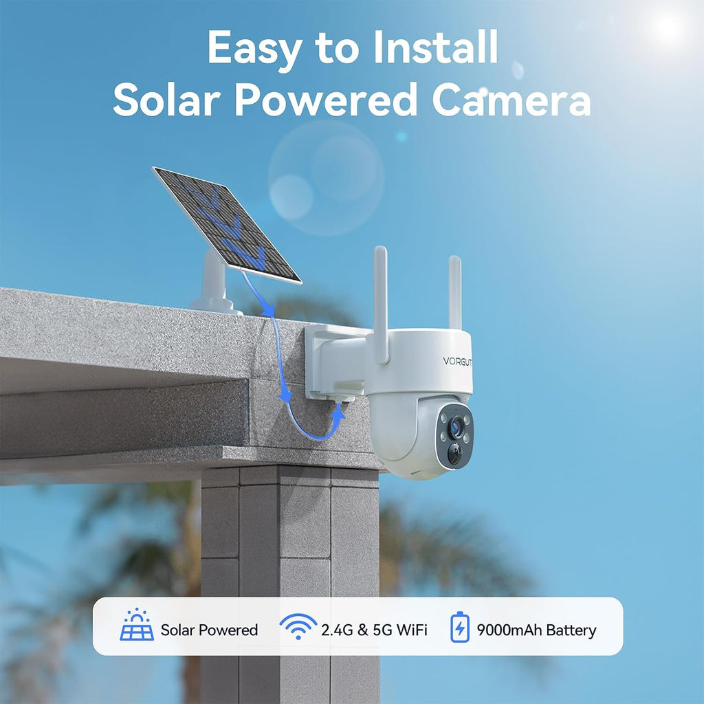 Solar Security Cameras Wireless Outdoor with 10'' Monitor, 4pcs 2K Solar Powered Camera System, 360° PTZ, Color Night Vision,Human Detection,10CH NVR with 500GB HDD,2.4G/5G WiFi,No Monthly Fee