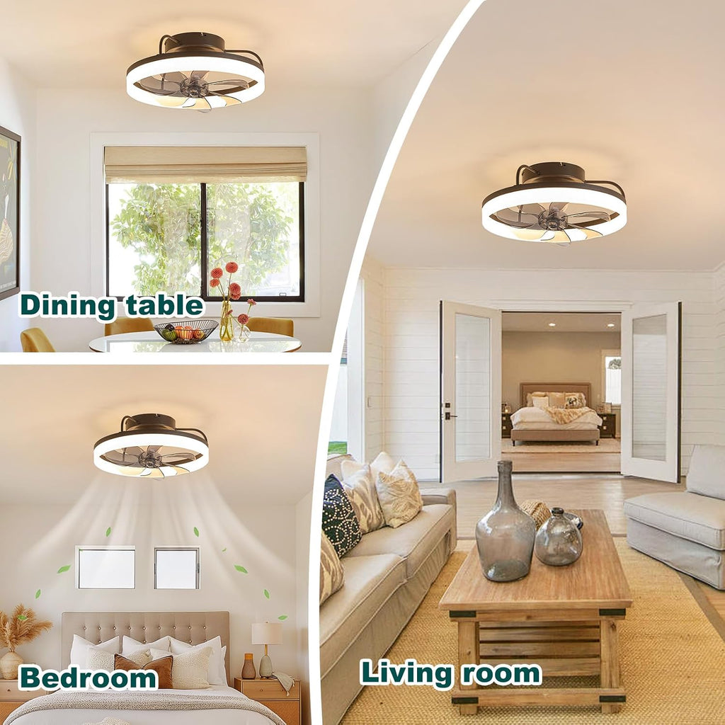 360° Rotating Ceiling Fan with Lights and Remote, 19.7' Low Profile Ceiling Fans 6 Wind Speeds, Modern Smart Dimmable LED Fandelier for Bedroom, Kids Room
