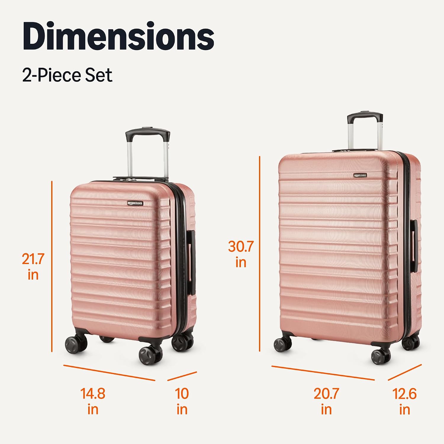 Amazon Basics 2-Piece Hardshell Suitcases Set (21', 30'), Expandable Travel Luggage with Scratch-Resistant Surface, Four Multi-directional Wheels, Telescopic Handle, Rose Gold
