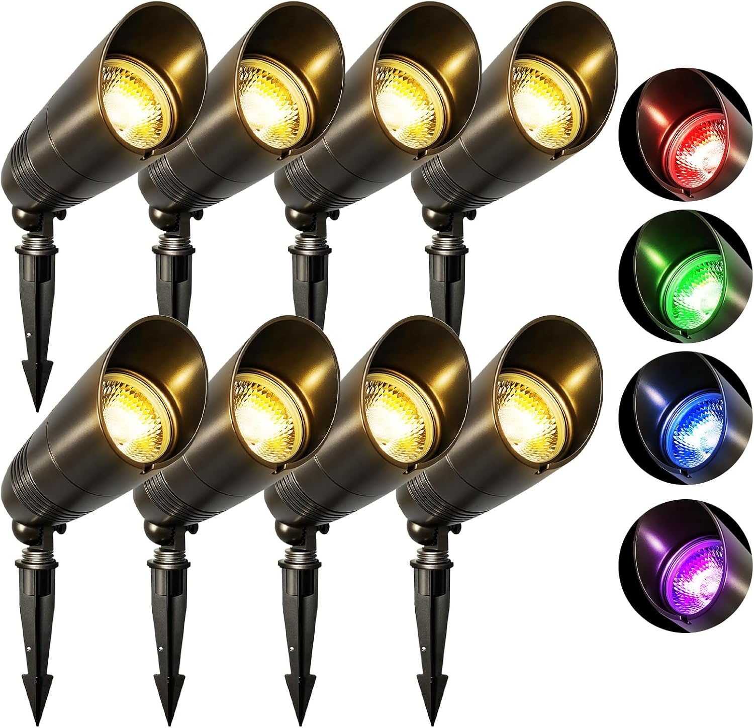 8-Pack Low Voltage Landscape Lighting with RGB+CCT Color Changing, 5W, 12-24V AC/DC, IP65 Waterproof, CRI 90+, Landscape Spot Lights Outdoor for Garden and Yard Uplighting, Bronze, ETL Listed