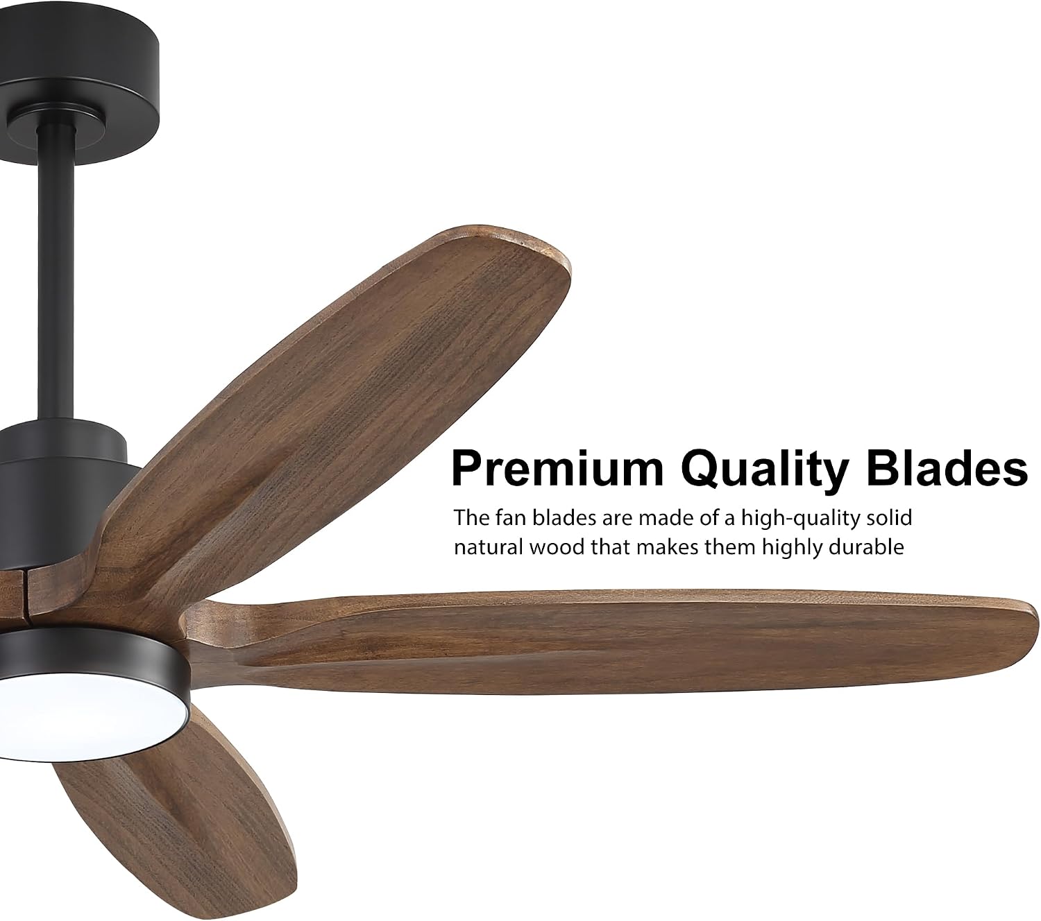 WINGBO 54' Ceiling Fan with Light - 5 Carved Solid Wood Blades, 6-Speed Reversible DC Motor, Dimmable, 3CCT, Noiseless Remote Control Ceiling Fans with Lights for Bedroom Living Room, Black and Wood