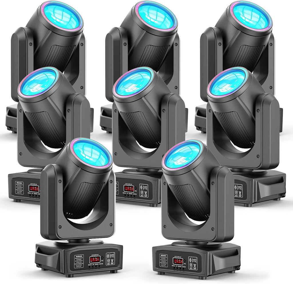 8 Pack 150W Moving Head Lights,Beam/Spotlight/Strobe/Wash Stage Lighting 8 Gobos 8 Colors 18-Facet Prisms DMX512 Sound Activated for DJ,Wedding,Party,Live Show,Disco Events