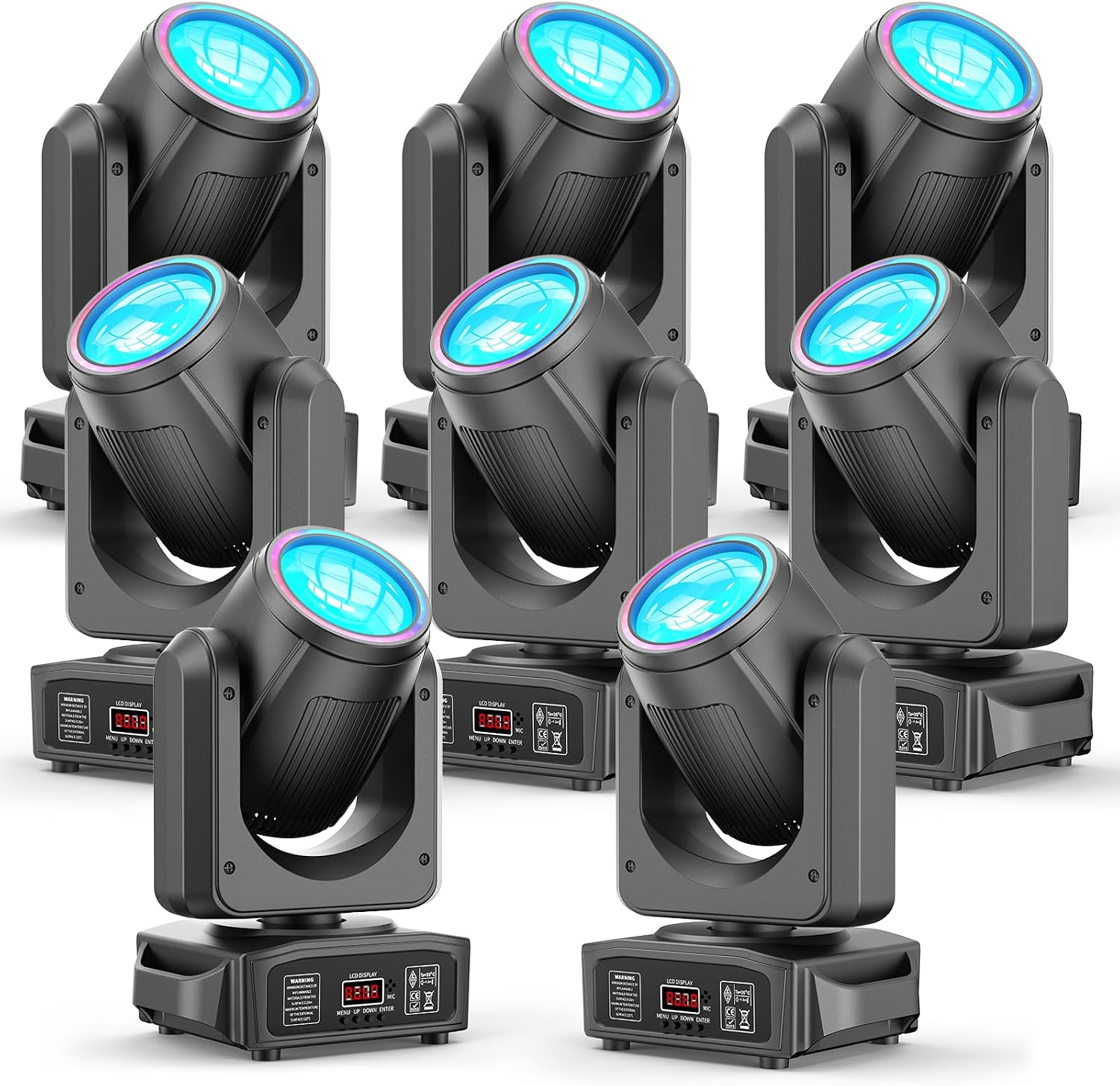 8 Pack 150W Moving Head Lights,Beam/Spotlight/Strobe/Wash Stage Lighting 8 Gobos 8 Colors 18-Facet Prisms DMX512 Sound Activated for DJ,Wedding,Party,Live Show,Disco Events