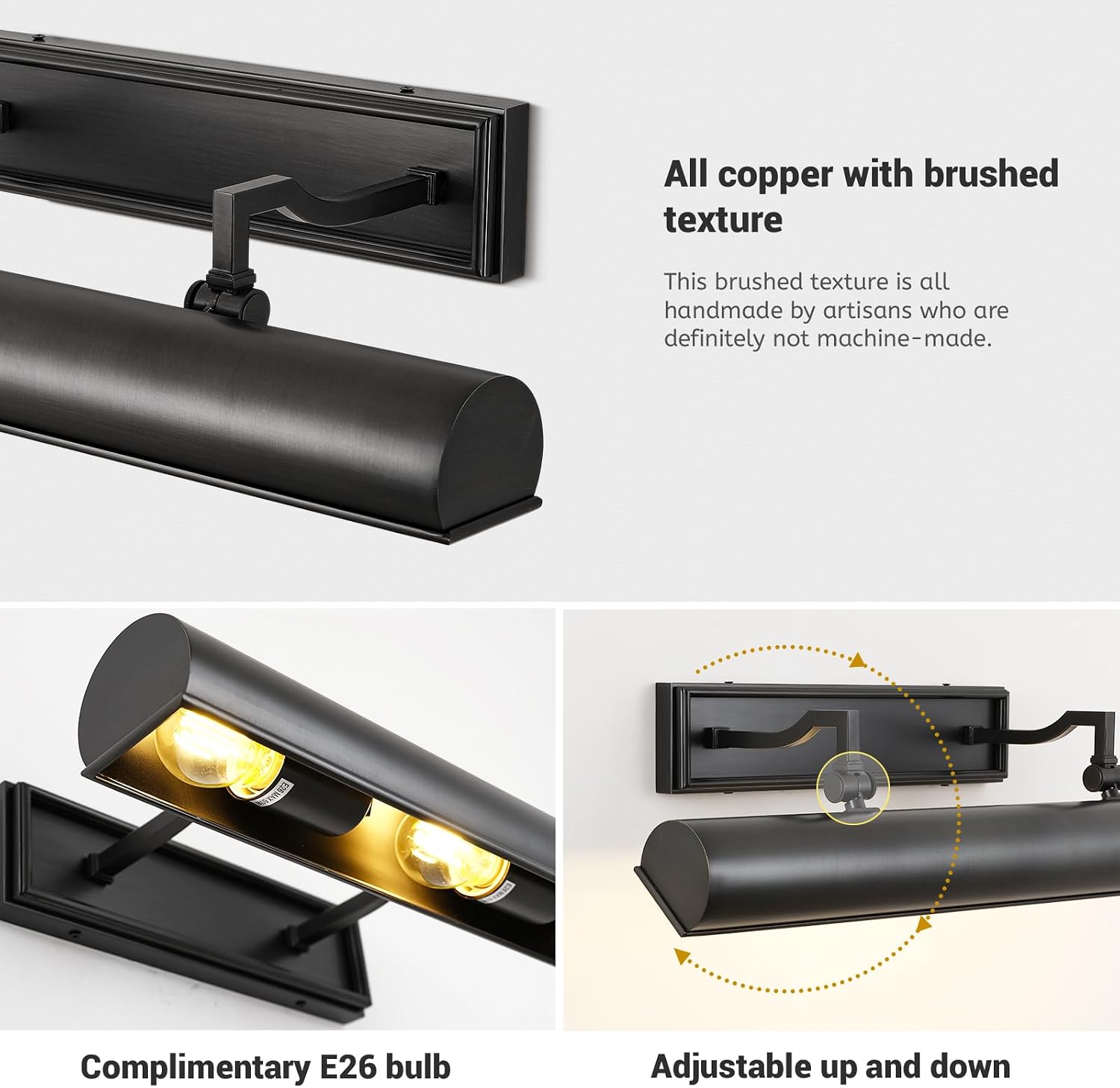 18in Black Picture Lights Hardwired, 3 Light Modern Bronze Picture Light for Wall, Rotatable Art Light Over Picture Frame for Living Room, Bookcase, Artwork, Poster (Includes Bulbs)