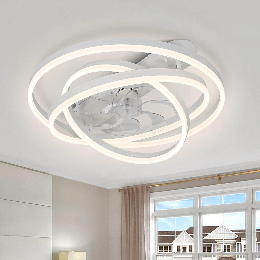 Low Profile Ceiling Fan with Light, Flush Mount Ceiling Fan with Lights 6 Speed Dimmable Ceiling Fans with Lights and Remote and App Control for Bedroom