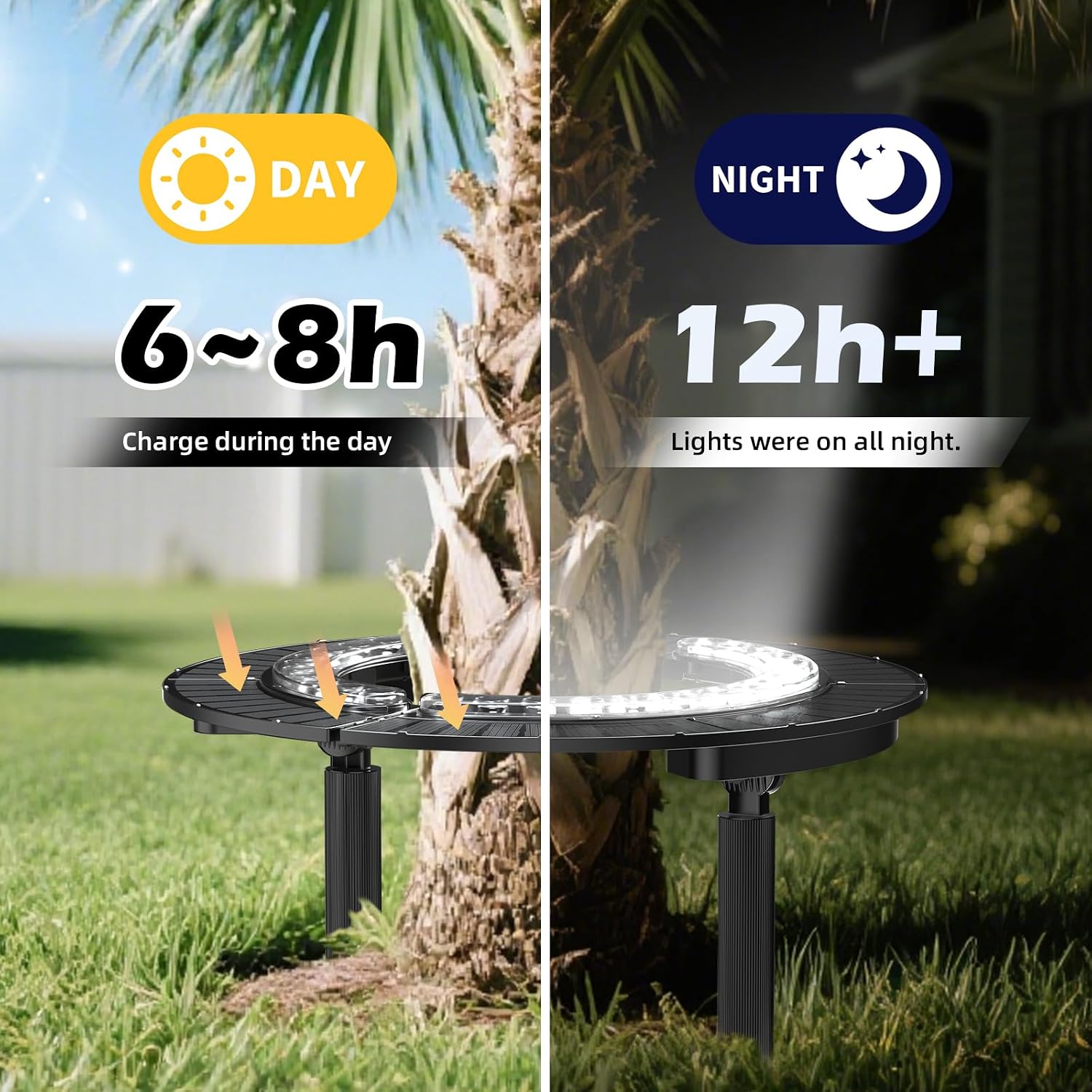 Wireless Solar Palm Tree Lights Outdoor, 12000 mAh & 32 LEDs Outdoor Yard Lighting, 6000K Uplight Landscape Lights Solar Powered Flood Lights for Large Tree, Yard, Landscape, Garden