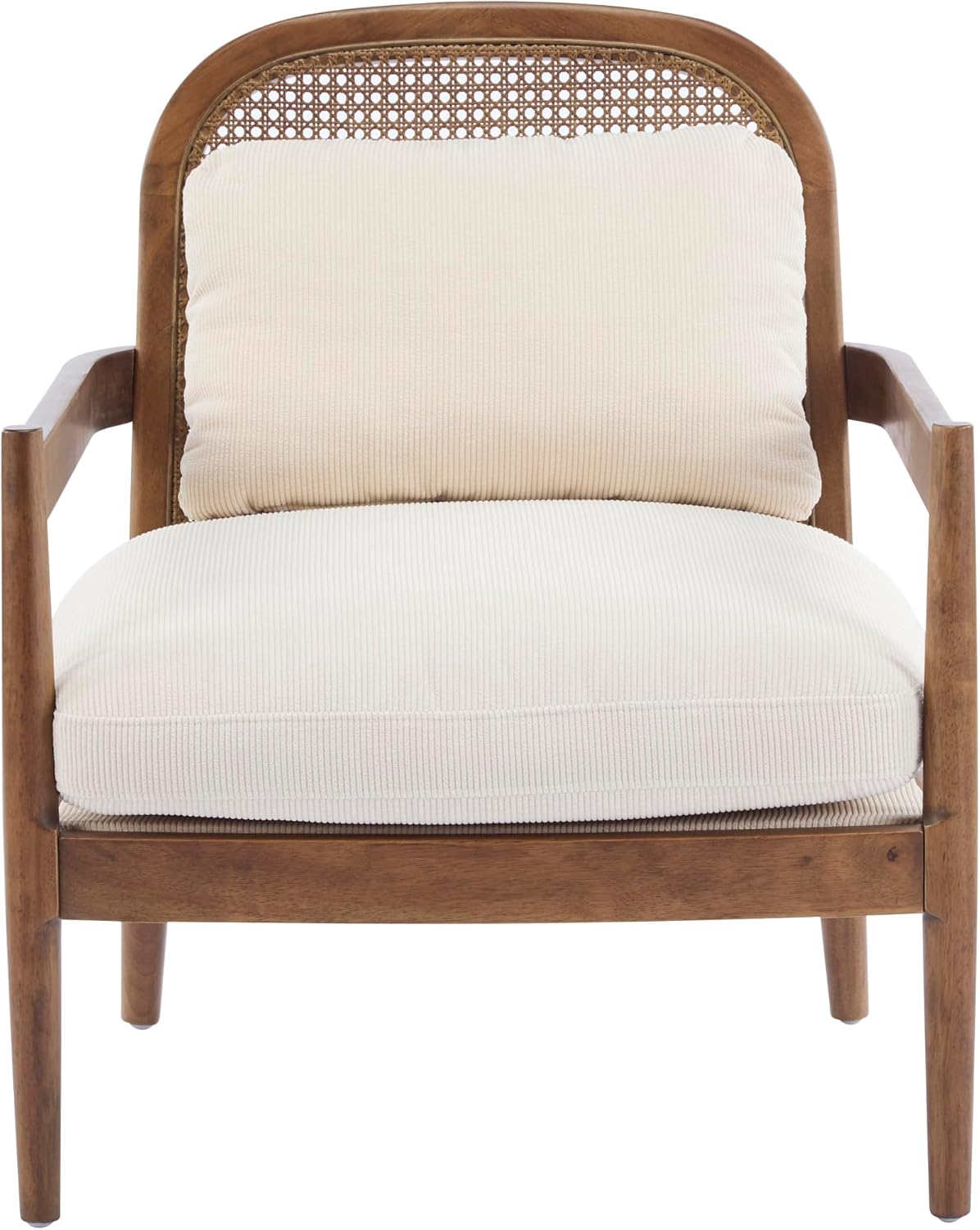 Christopher Knight Home Nadine Wooden Club Chairs Set of 2, Club Chair, Rattan Open Back Armchair, Accent Reading Sofa Chair with Cushions, Accent Chairs Set for Living Room Bedroom, Beige Stripe