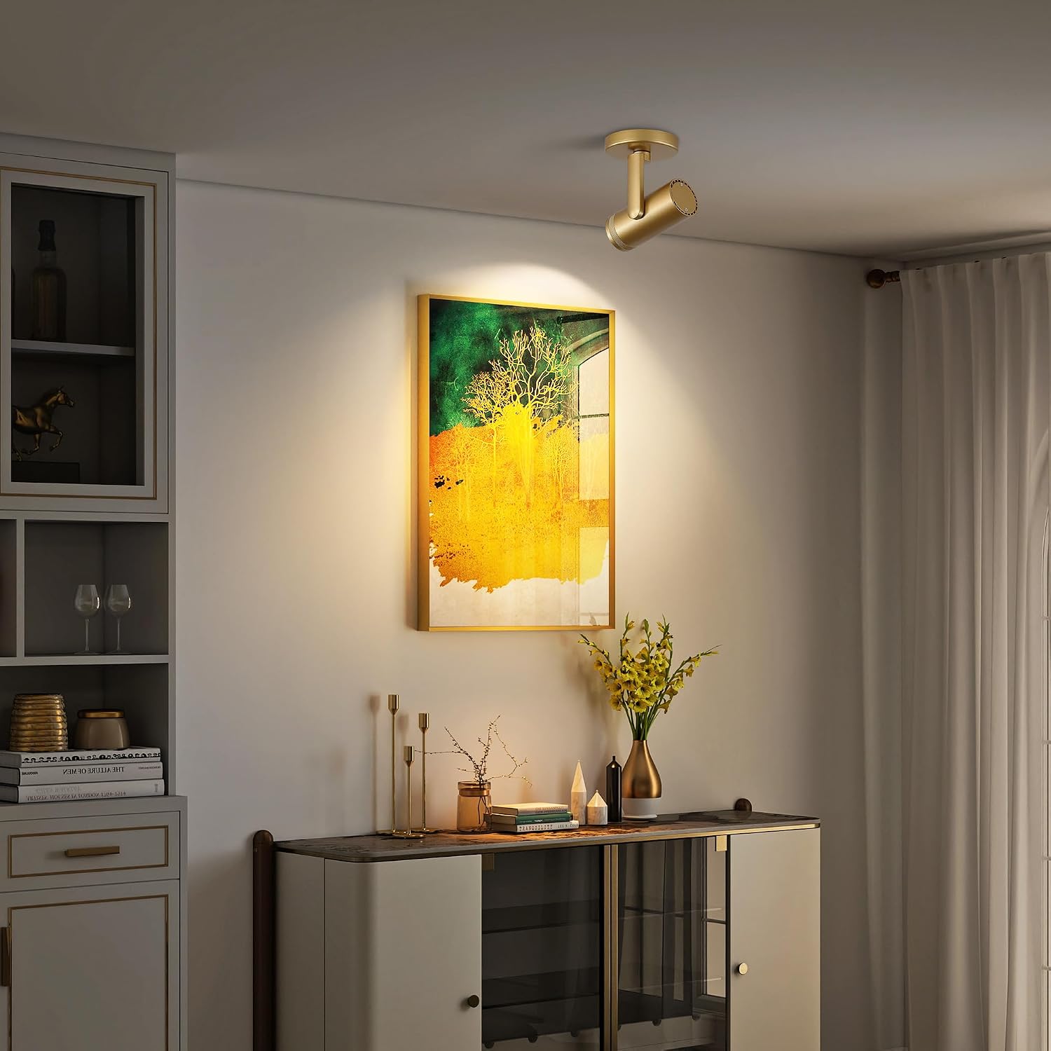 12W LED Gold Dimmable Zoomable Ceiling Spotlight Indoor – Adjustable Surface Mount Accent Light for Corridor, Living Room, Plants & Painting | Warm White 3000K CRI 97, Flicker-Free, 2 Packs