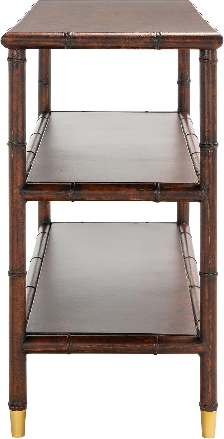 SAFAVIEH Home Collection Tudor Dark Brown/Gold 3-Shelf Console Table (Fully Assembled)