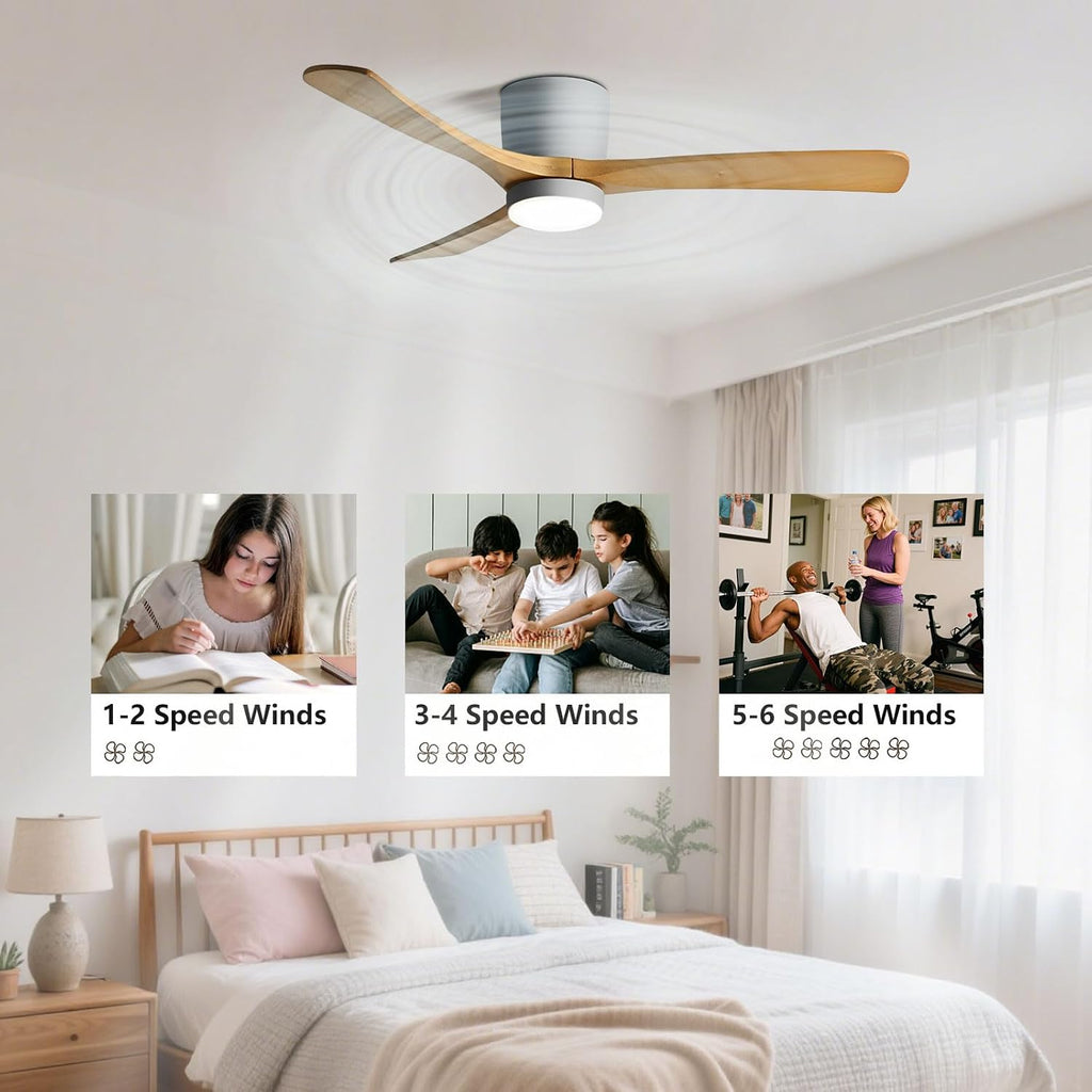 36in Nordic Indoor Ceiling Fan Light 12W LED Dimmable Fan Lights Living Room Dining Room Ceiling Lighs Fan Lighting 6 Gear Wind Speed Ceiling Fan With Light Wooden Fan Blades