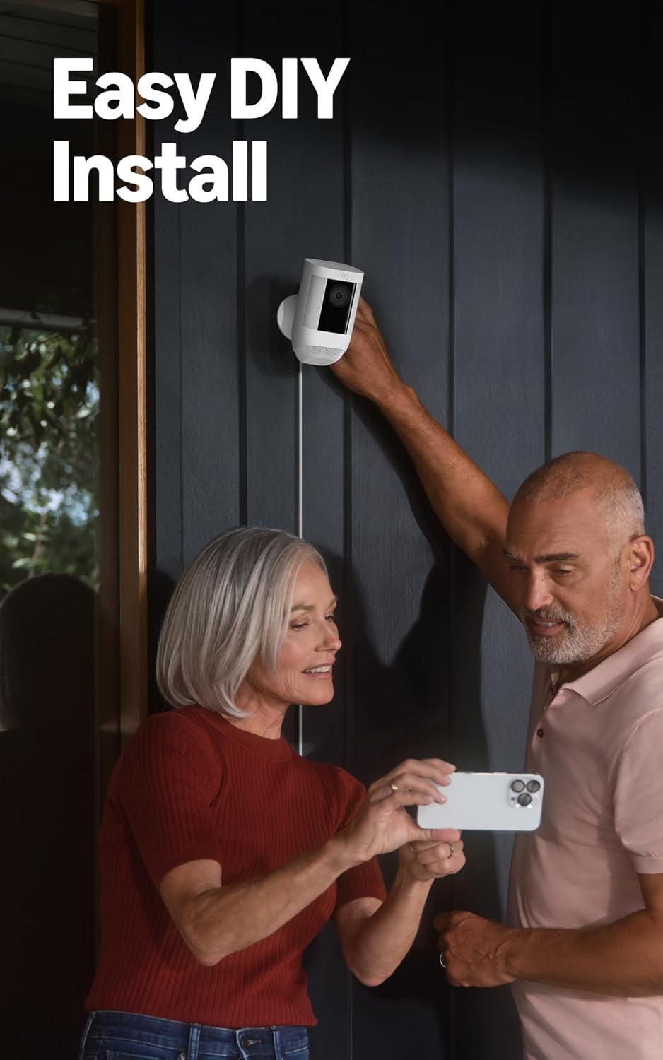 Like-New Ring Spotlight Cam Pro, Plug-In, Home or business security, Retinal 2K Video, Color Night Vision and Two-Way Talk with Audio+, Black