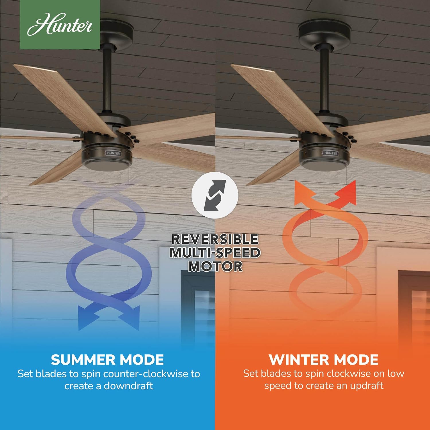 Hunter 52 inch Outdoor or Indoor Ceiling Fan No Light - Bronze Ceiling Fan without Light, For Patio, Porch, Garage, or Living Room, Standard Mount, 5 Blades, Wall Control - Burton 52264, Noble Bronze