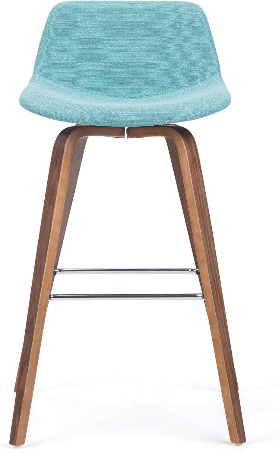 SIMPLIHOME Randolph Counter Stools (Set of 2) - 28 Inch Seat Height Upholstered Bentwood Bar Stools in Aqua Blue Linen Look Fabric, Mid Century Modern Seating with Curved Backrest and Footrest
