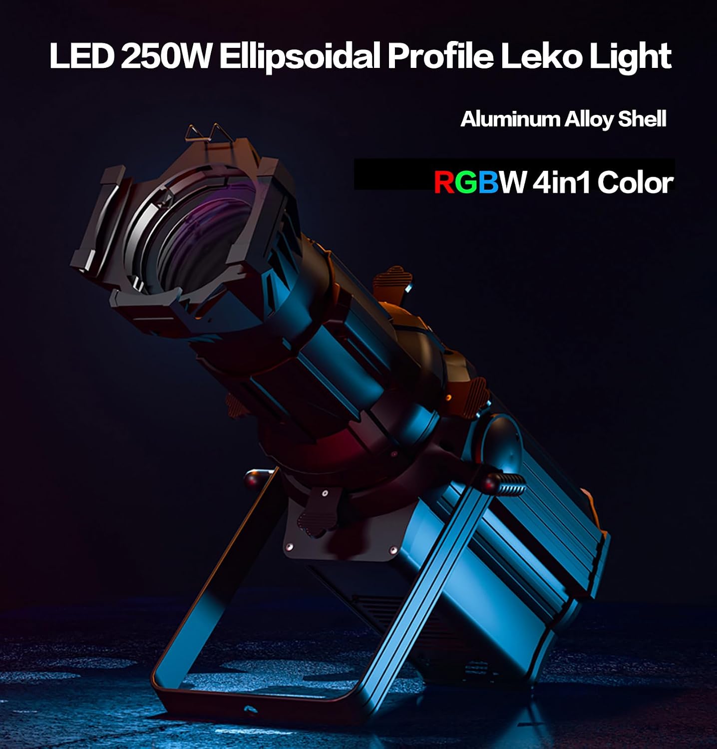 SHEHDS LEKO Profile Spotlights LED 250W RGBW 4in1 Color 17° Angle DJ Ellipsoidal Lights Manual Focus Four-Leaf Manual Cut Light Barrier 2500K-7500k DMX512 Stage Par Lights for Party KTV Bar Show