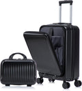 Two-piece luggage set with swivel wheels black hard shell 20-inch carry-on and 14-inch vanity case (Black)