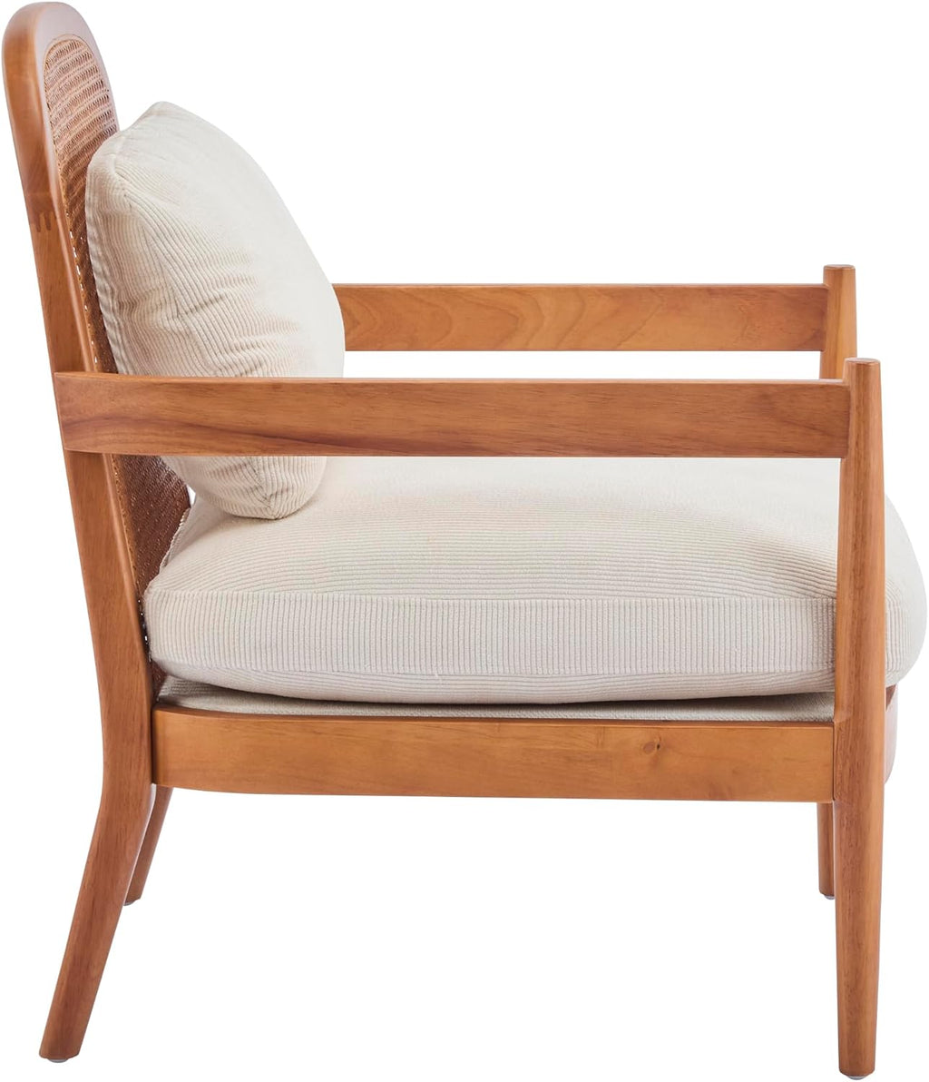 Christopher Knight Home Nadine Accent Chairs Set of 2, Wooden Club Chair, Rattan Open Back Armchair, Accent Reading Sofa Chair with Cushions, Club Chairs Set of 2 for Living Room Bedroom, Beige+Teak