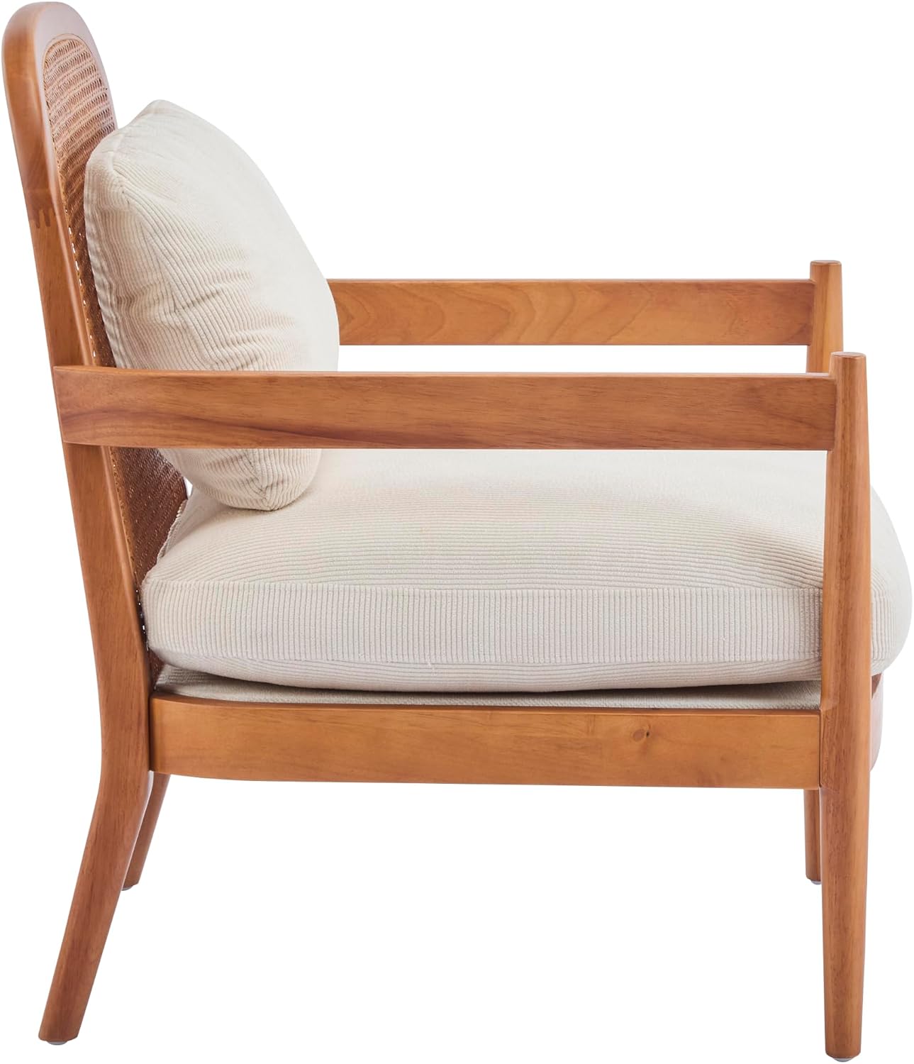 Christopher Knight Home Nadine Accent Chairs Set of 2, Wooden Club Chair, Rattan Open Back Armchair, Accent Reading Sofa Chair with Cushions, Club Chairs Set of 2 for Living Room Bedroom, Beige+Teak