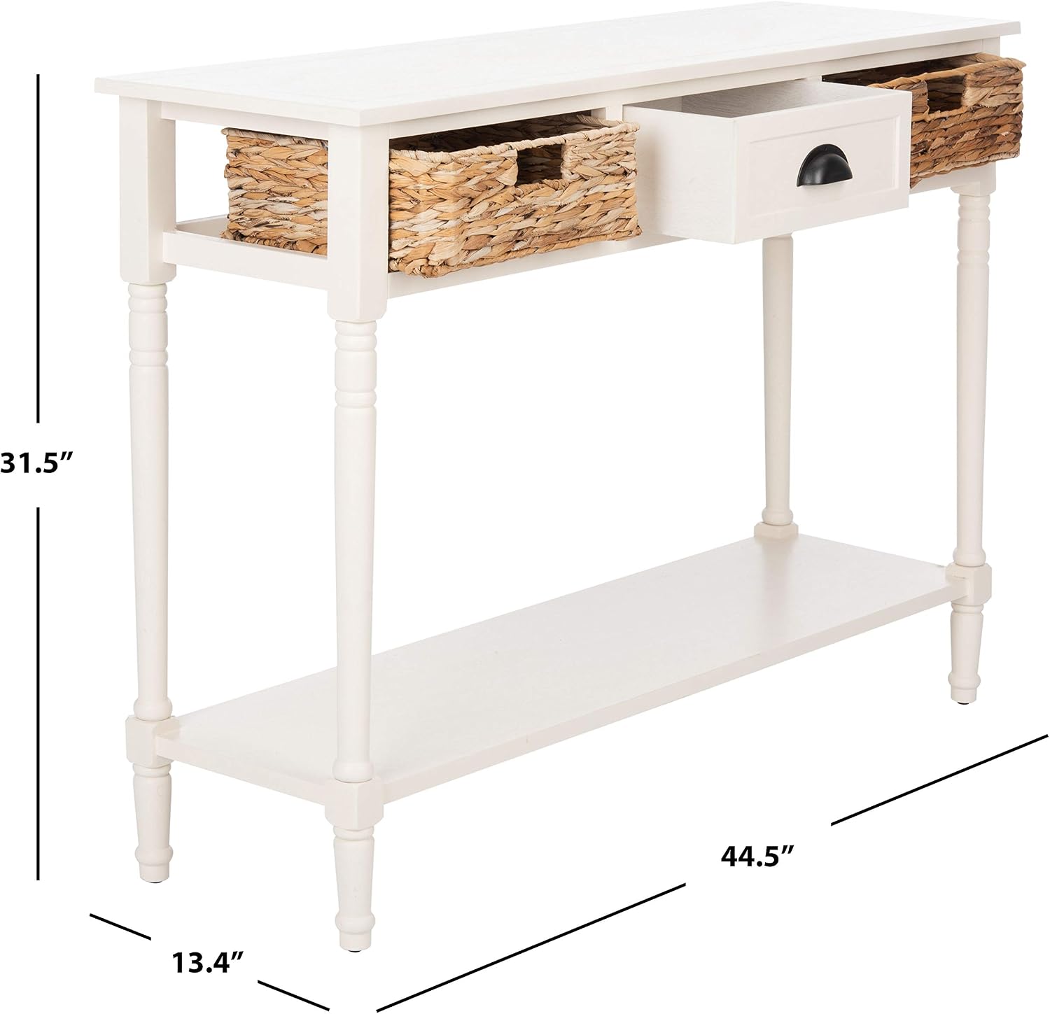 SAFAVIEH Home Collection – Christa Distressed White Console Table with Rattan Drawers & Shelf, Coastal Cottage Storage Console, Vintage Design (AMH5737B)
