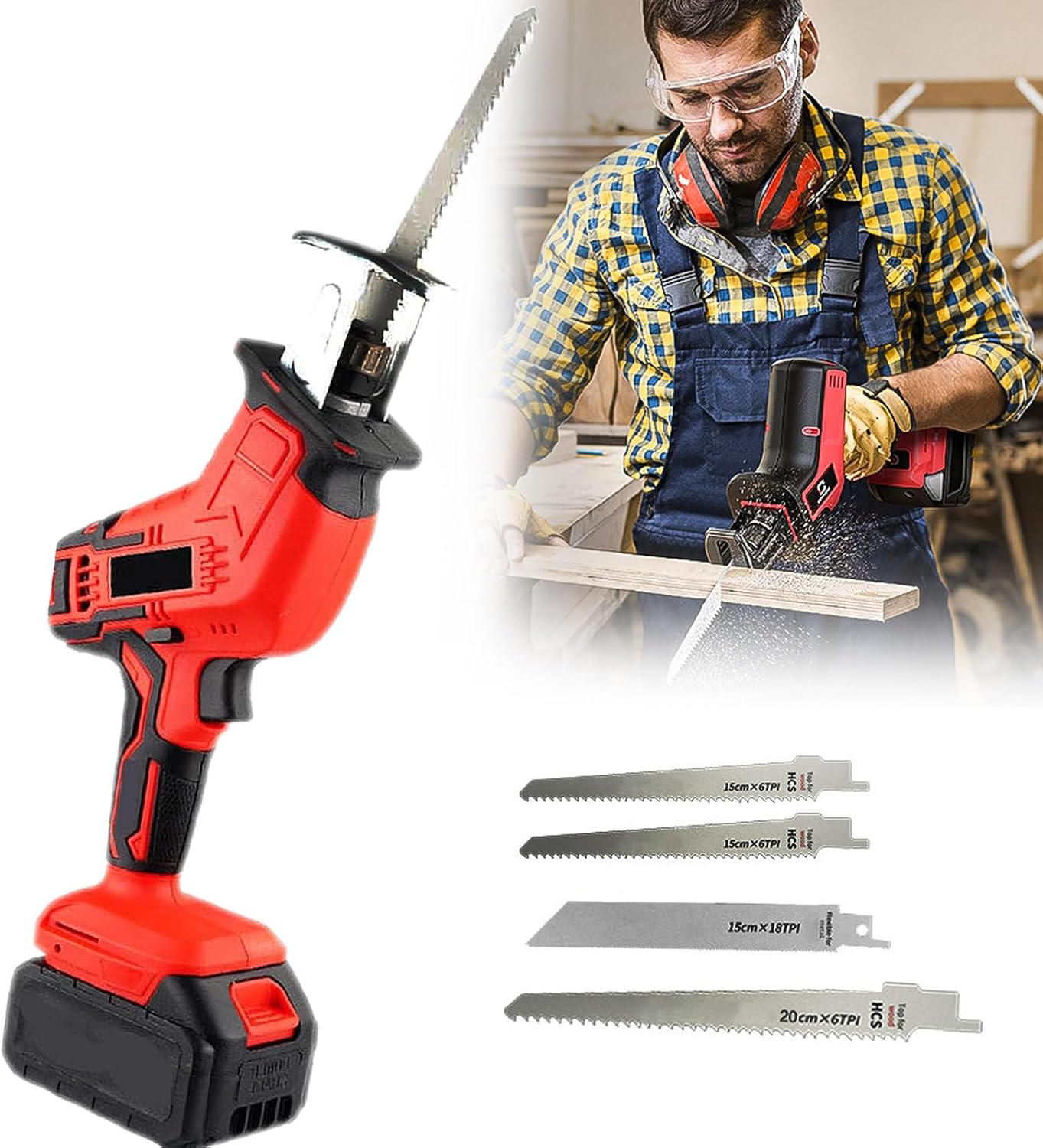 Powerful Cordless Reciprocating Saw with Brushless Motor, Battery, and Charger - Ideal for Wood, Metal, and PVC Cutting Tasks,Battery-2battery