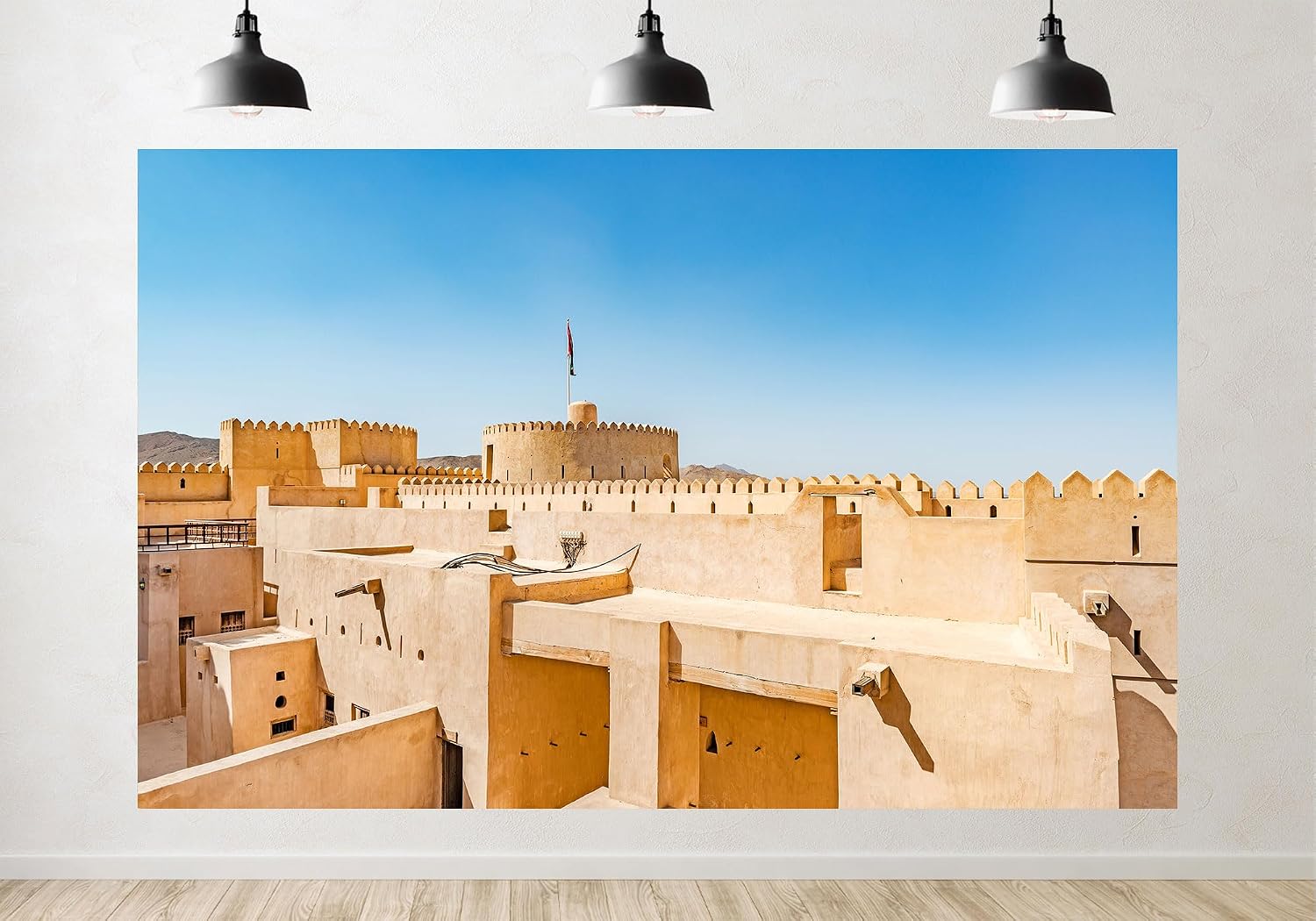 Trykid 20x10ft Arabian Mud Brick Fortress Backdrop Vintage Desert Architecture Clear Blue Sky Photography Background for Travel Theme History Event Party Decoration Photo Booth Prop Fabric