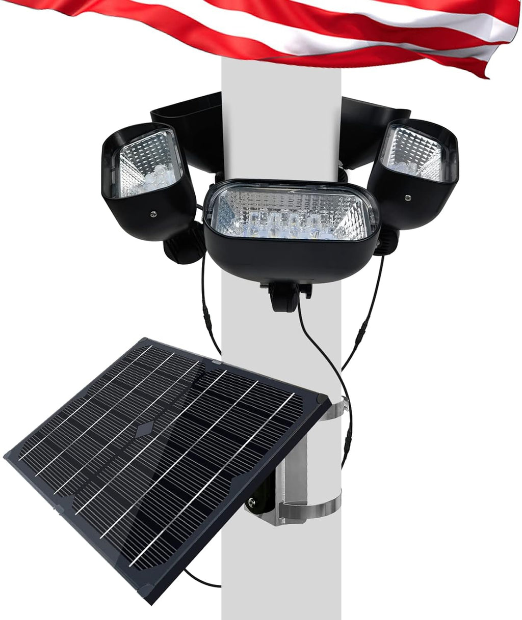 Solar Flag Pole Light for 15-40ft Flagpole, 5 Super-Spotlights | 12000 MAH, Adjustable Clamps Fits 2-6'' Diameter Inground Flag Poles Coverage, Light Up American Flag Outdoor from Dusk to Dawn