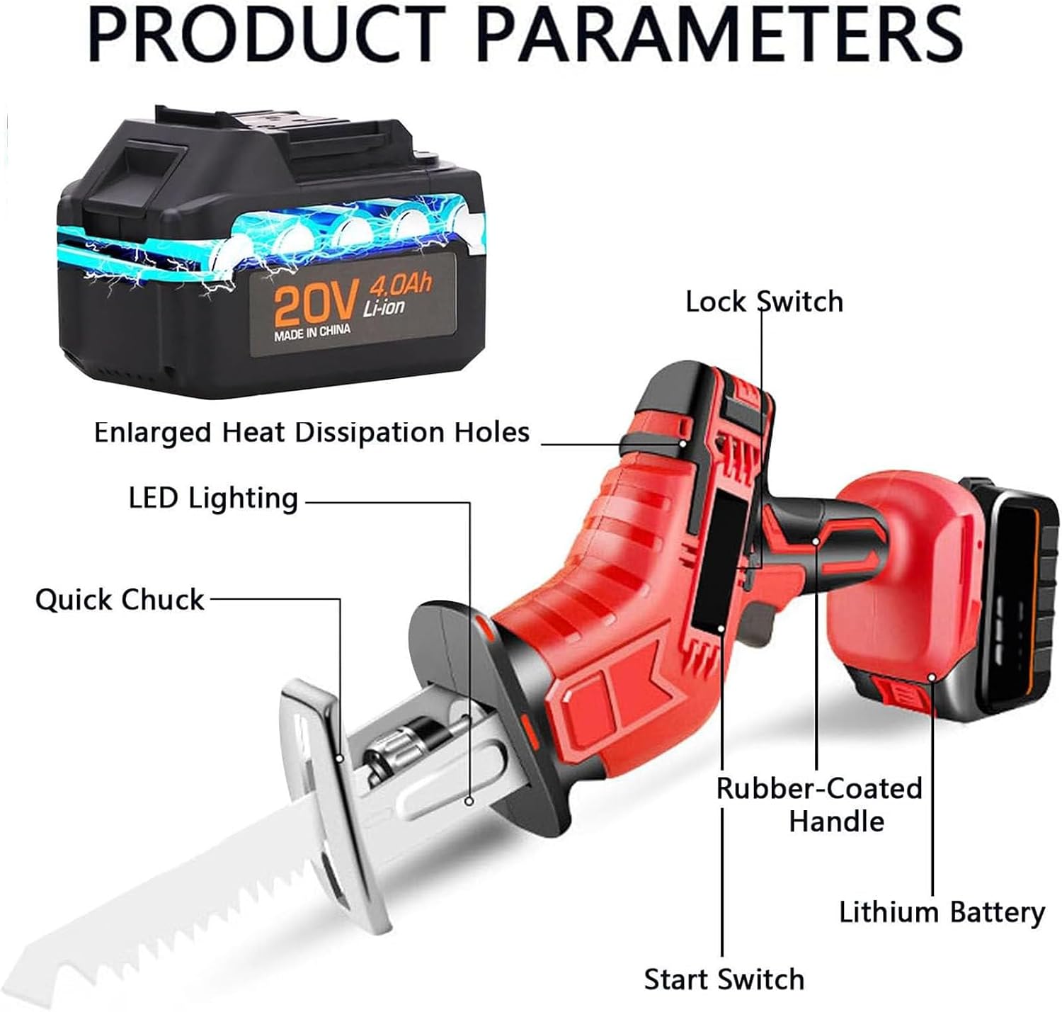 Bone Meat Cutter, Power-Reciprocating-Saws, with 4 Saw Blades / 12 Gloves, Battery Operated/for Wood & Metal, Trees, PVC Cutting & Fast Charger