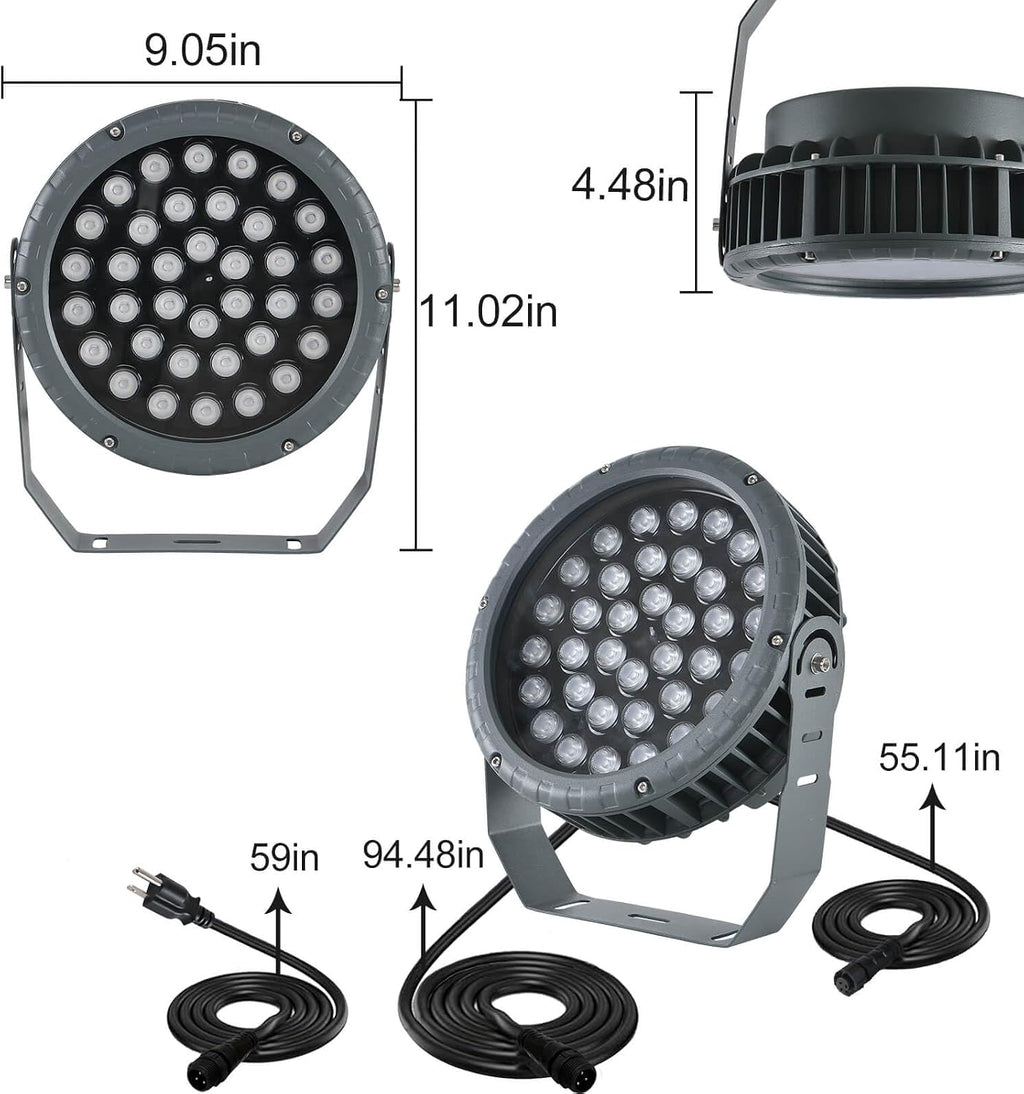LED Wall Washer Light 144W RGBW Outdoor Spotlight, Outdoor Color Changing Stage Lights with Remote, Uplights for Weddings, Parties, Patio, Outdoor Wall,Landscape Lighting, IP65 Waterproof US 3-Plug