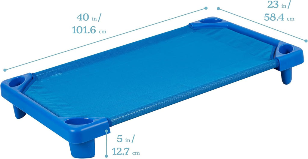 ECR4Kids Streamline Cot, Ready-to-Assemble, Toddler Size, Classroom Furniture, Blue, 6-Pack
